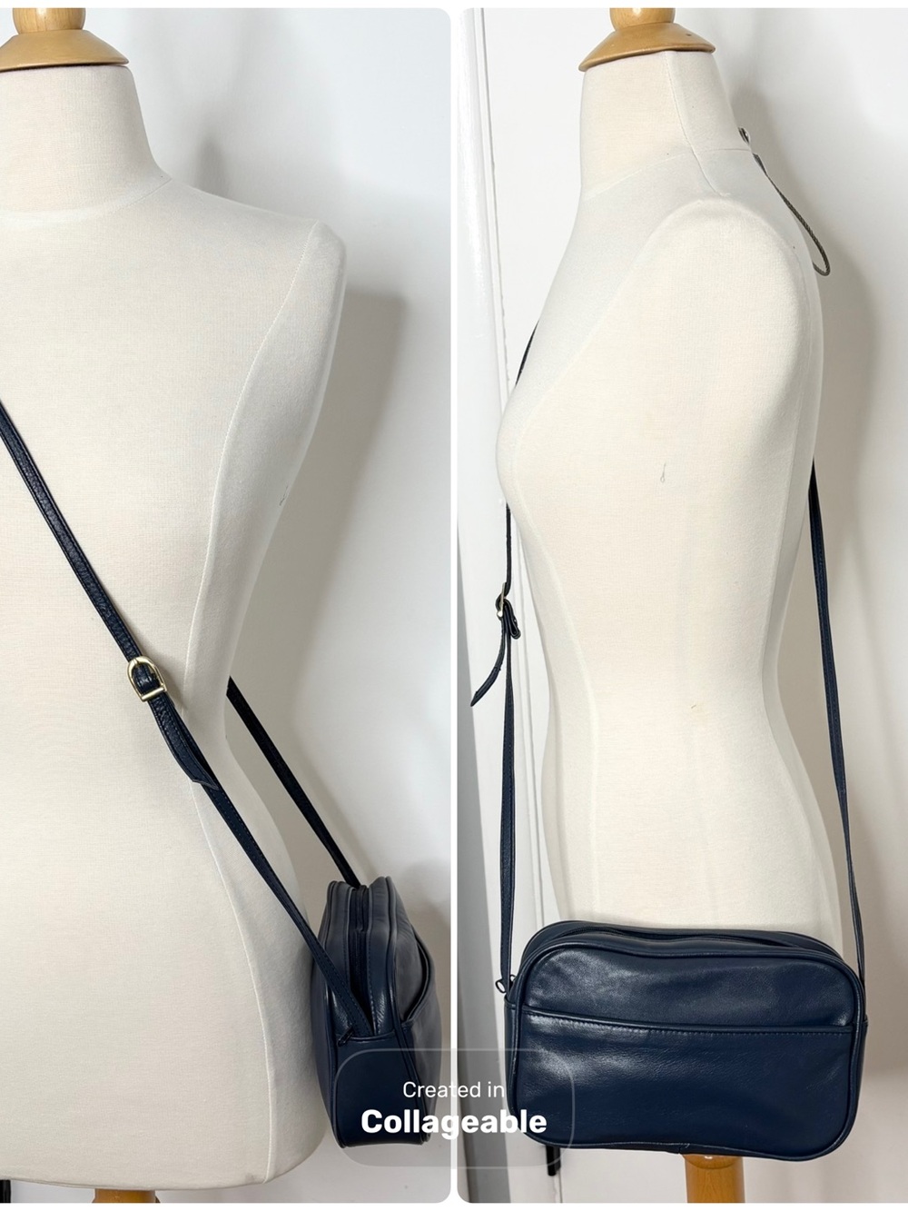 90s Vintage Amanda Smith Navy Blue Leather Crossbody Bag - Picture 7 of 7